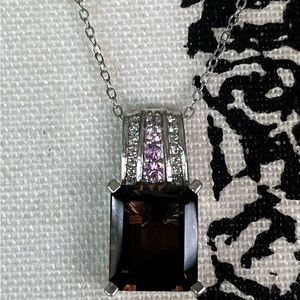 Brazilian Smoky Quartz accented with Pink Sapphire and White Topaz 20in Necklace